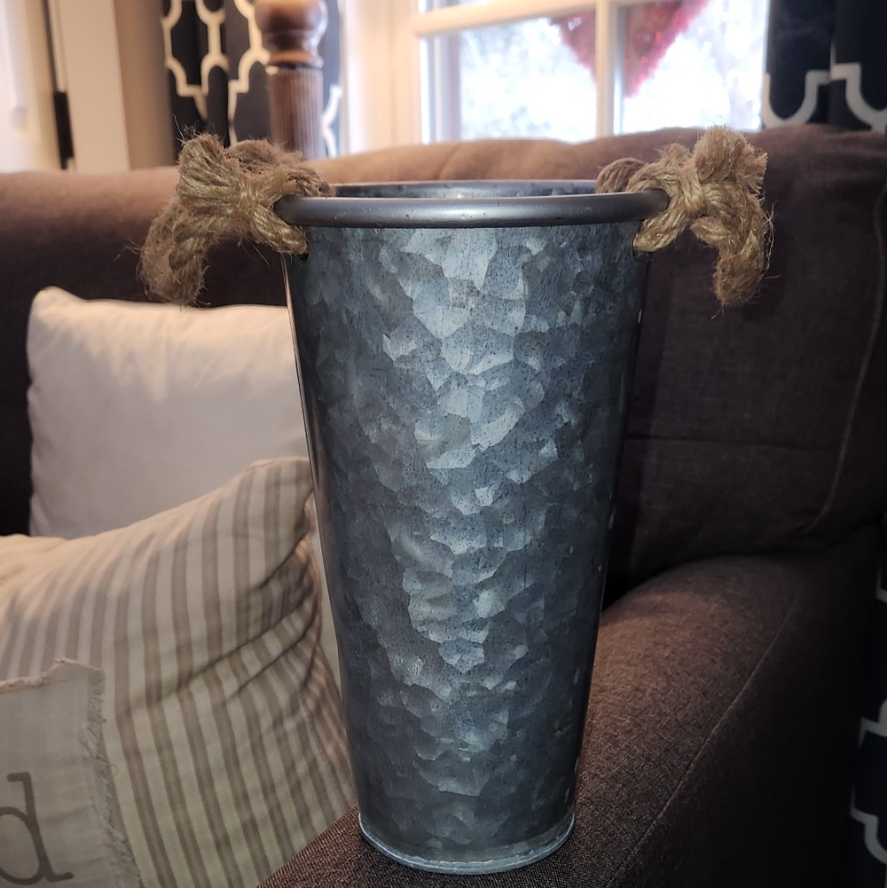 Hobby Lobby Galvanized Metal Vase with Rope Accents